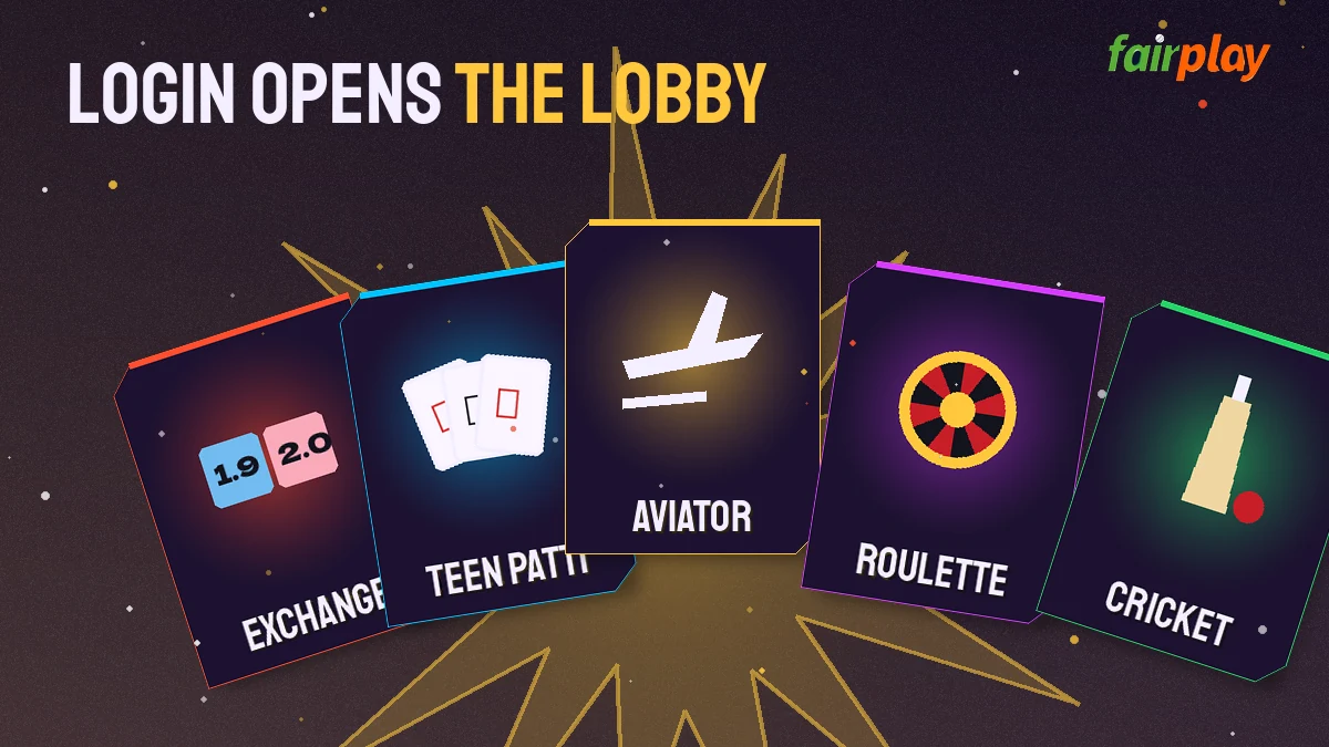FairPlay login lobby with cricket exchange, Teen Patti, Aviator and roulette on one FairPlay ID